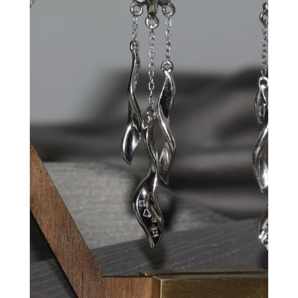 Vintage Sterling Silver Fleur De Lis Dangle Earrings 6.5G / 2.7in - Picture 3 of 3